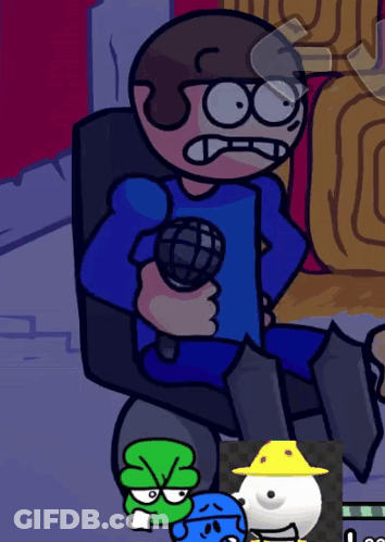 A Cartoon Character Is Sitting In A Chair With A Microphone GIF