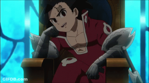 A Cartoon Character Is Sitting In A Chair With A Sword GIF