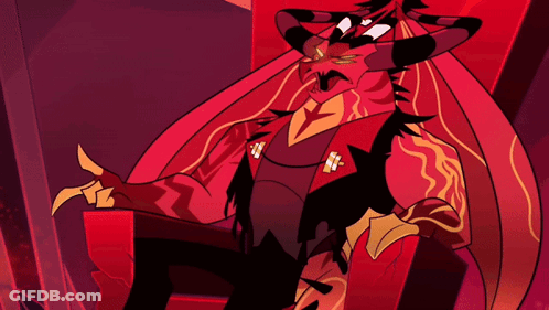 A Cartoon Character Is Sitting In A Chair With Horns GIF