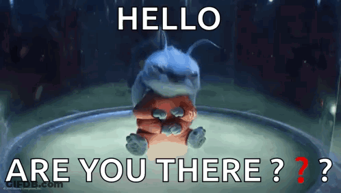 A Cartoon Character Is Sitting In A Glass Container And Says Hello Are You There ? GIF