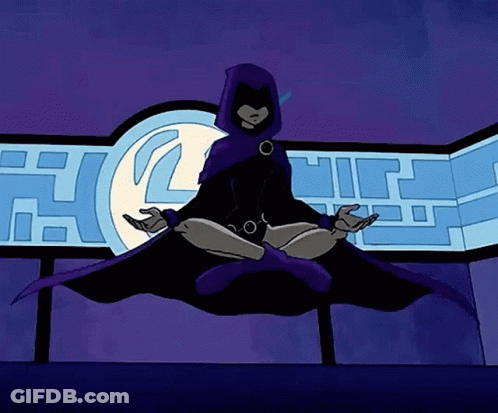 A Cartoon Character Is Sitting In A Lotus Position In Front Of A Building . GIF