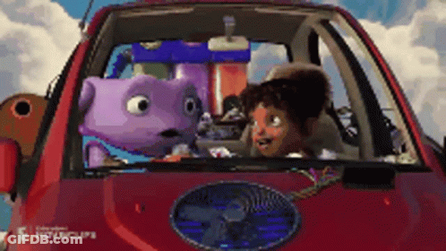 A Cartoon Character Is Sitting In A Red Car With A Hot Clips Logo On The Back GIF
