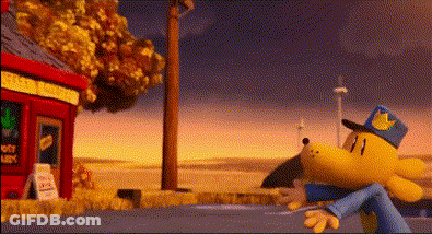 A Cartoon Character Is Sitting In Front Of A Building That Says Lucky Lucky GIF