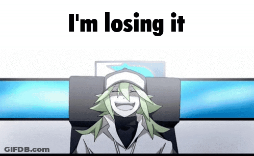 A Cartoon Character Is Sitting In Front Of A Computer Screen With The Words `` I 'M Losing It '' Written On It . GIF
