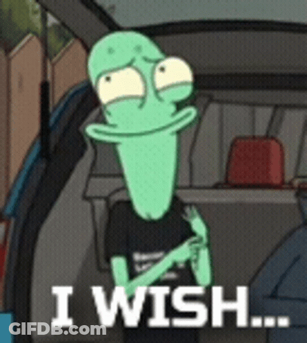 A Cartoon Character Is Sitting In The Back Of A Car And Saying I Wish GIF