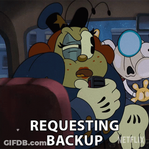 Cartoon Character Sitting In Car Back Seat Requesting Backup GIF