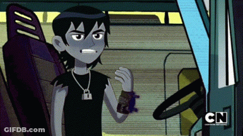 A Cartoon Character Is Sitting In The Driver 'S Seat Of A Car With The Cn Logo In The Corner . GIF