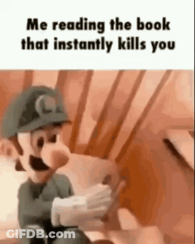 A Cartoon Character Is Sitting On A Bed Reading A Book . GIF