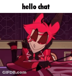 A Cartoon Character Is Sitting On A Bed With The Words `` Hello Chat '' On The Bottom . GIF