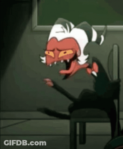 A Cartoon Character Is Sitting On A Chair In Front Of A Green Board . GIF