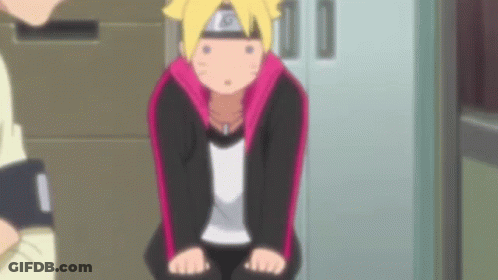 A Cartoon Character Is Sitting On A Chair With His Hands On His Knees In Front Of A Locker . GIF
