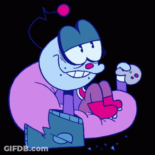 A Cartoon Character Is Sitting On A Couch And Holding A Remote Control GIF