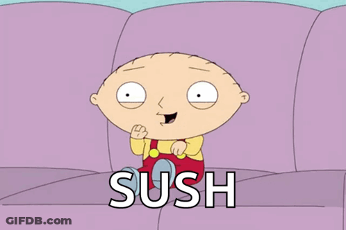 A Cartoon Character Is Sitting On A Couch And The Word Sush Is On The Screen GIF