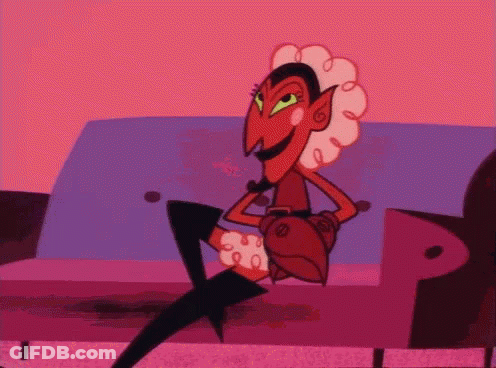 A Cartoon Character Is Sitting On A Couch With A Pink Background GIF
