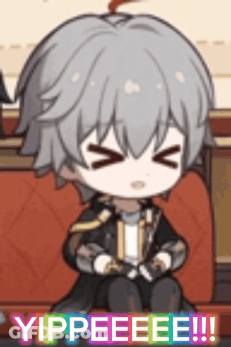 A Cartoon Character Is Sitting On A Couch With His Eyes Closed And The Words Yippeeee !!! Behind Him GIF