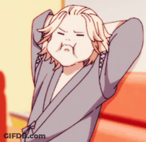 A Cartoon Character Is Sitting On A Couch With His Hands Behind His Head . GIF