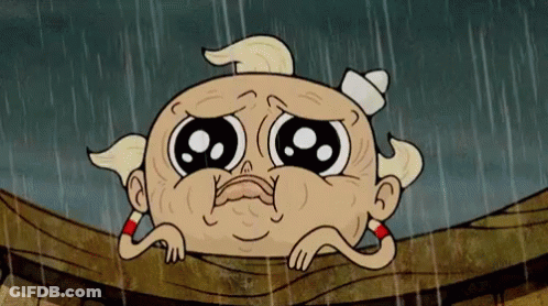 A Cartoon Character Is Sitting On A Ledge In The Rain With A Sad Look On His Face GIF