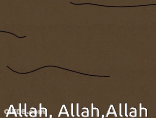 A Cartoon Character Is Sitting On A Rug With The Words Allah Allah Allah Written Below Him GIF