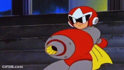 A Cartoon Character Is Sitting On A Set Of Stairs Holding A Giant Gun . GIF