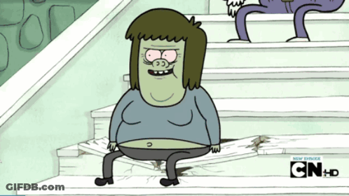 A Cartoon Character Is Sitting On A Set Of Stairs With Cn + Hd Written On The Bottom Right GIF