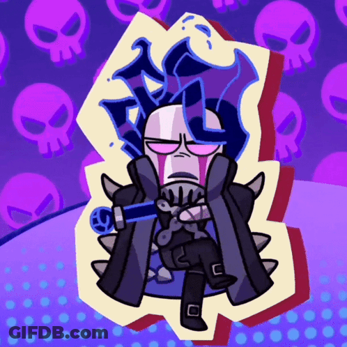 A Cartoon Character Is Sitting On A Throne With Skulls Behind Him GIF