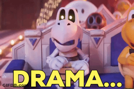 A Cartoon Character Is Sitting On A Throne With The Words `` Drama ... '' Written In Yellow . GIF
