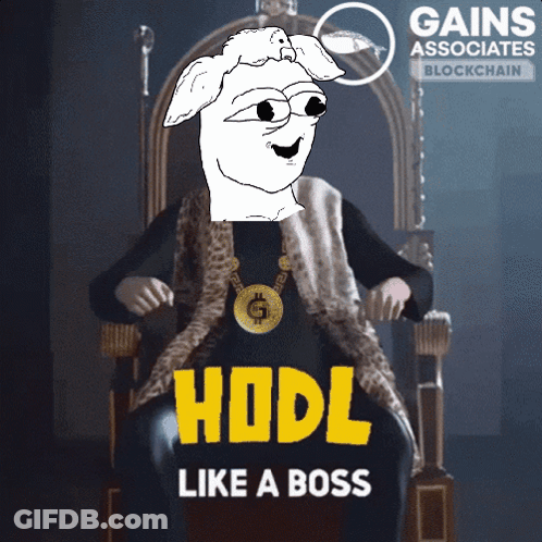 A Cartoon Character Is Sitting On A Throne With The Words Hodl Like A Boss Below Him GIF