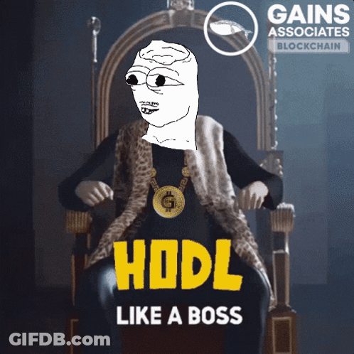 A Cartoon Character Is Sitting On A Throne With The Words Hodl Like A Boss Below Him GIF