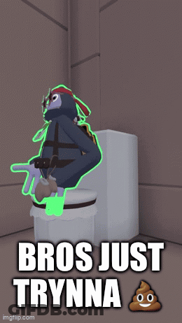 A Cartoon Character Is Sitting On A Toilet With The Words Bros Just Trynna Above Him GIF