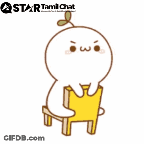 A Cartoon Character Is Sitting On A Yellow Chair With A Star Tamil Chat Logo In The Background GIF