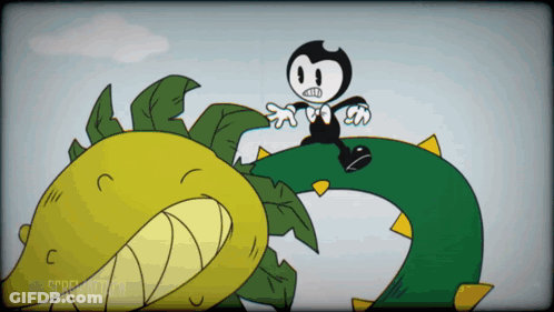 A Cartoon Character Is Sitting On Top Of A Green Plant With A Yellow Flower GIF