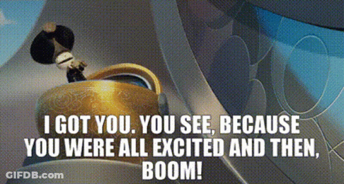 A Cartoon Character Is Sitting On Top Of A Tea Kettle With A Quote . GIF