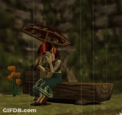 A Cartoon Character Is Sitting Under An Umbrella With The Letters Ss On It GIF