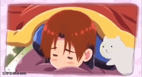 A Cartoon Character Is Sleeping Under A Blanket With A White Cat Nearby . GIF