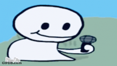 A Cartoon Character Is Smiling And Holding A Microphone In His Hand . GIF