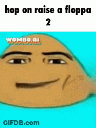 A Cartoon Character Is Smiling And Says `` Hop On Raise A Floppa '' . GIF