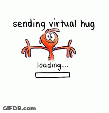 A Cartoon Character Is Smiling And Says Sending Virtual Hug Loading ... Hug Sent GIF