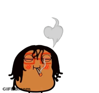 A Cartoon Character Is Smoking A Cigarette And Has A Heart And Marijuana Leaf Above His Head GIF