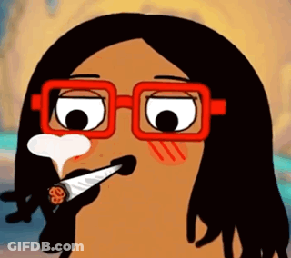 A Cartoon Character Is Smoking A Cigarette And Wearing Red Glasses GIF