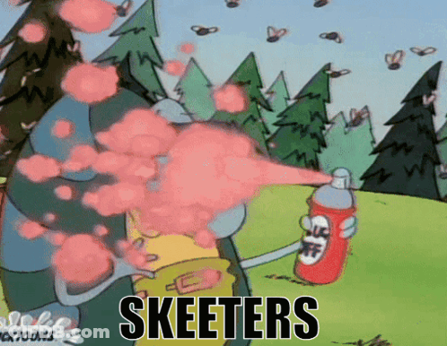 A Cartoon Character Is Spraying A Can Of Bug Off GIF