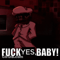A Cartoon Character Is Standing In A Dark Room And Says Fuck Yes Baby GIF