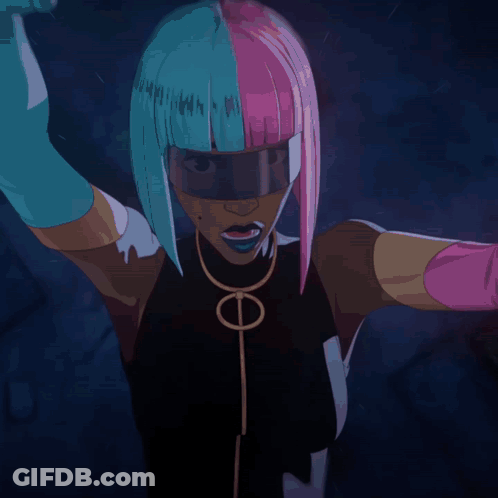 A Cartoon Character Is Standing In A Dark Room With A Red Background GIF