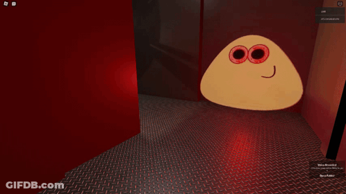 A Cartoon Character Is Standing In A Dark Room With A Red Light Behind It . GIF
