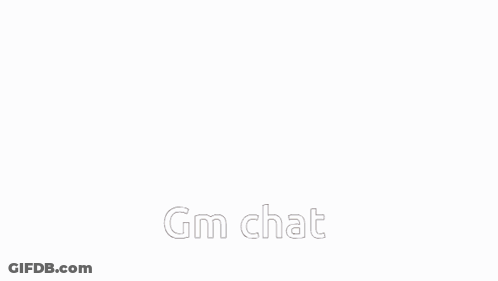 A Cartoon Character Is Standing In A Dark Room With The Words " Gm Chat " On The Bottom GIF