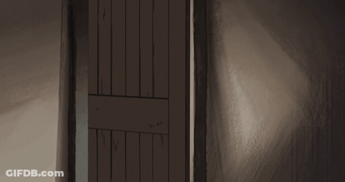 A Cartoon Character Is Standing In A Doorway With A Surprised Look On Her Face GIF