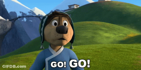 A Cartoon Character Is Standing In A Field And Says Go Go GIF