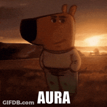 A Cartoon Character Is Standing In A Field And The Word Aura Is Above Him GIF