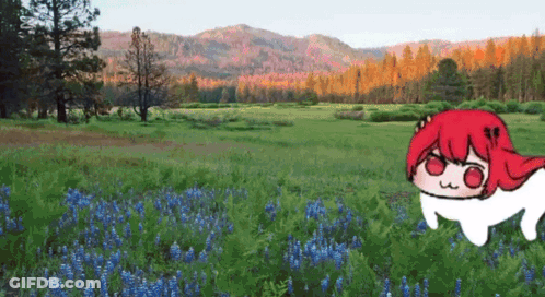 A Cartoon Character Is Standing In A Field Of Flowers GIF