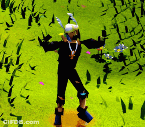 A Cartoon Character Is Standing In A Field Of Grass GIF