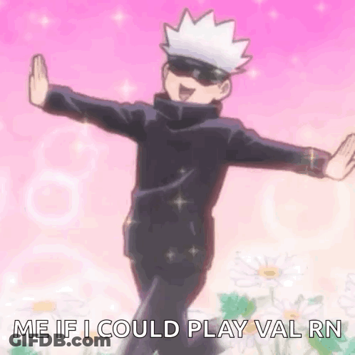 A Cartoon Character Is Standing In A Field With His Arms Outstretched And A Pink Background . GIF